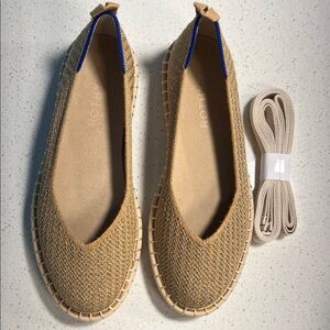 Rothy's The Espadrille Gold Stripe 6.5 with Optional Tie, New in Box